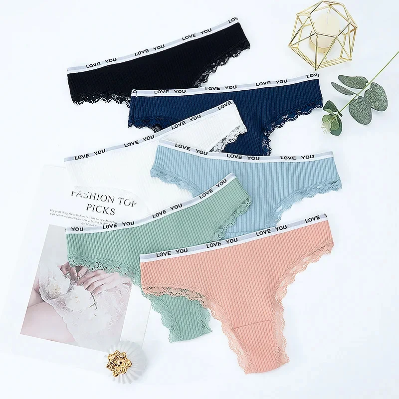 3Pcs/Lot Lace Thong Women\'s Tanga Low Waist Sexy Lingeries Cotton Panties Laides T Back Pants Girl\'s Underpants Underwear