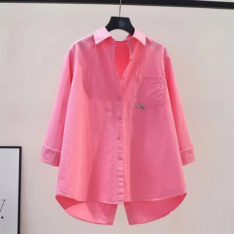 

Korean Style Long Sleeve Chiffon Shirts Women 2023 Spring New Solid Color Turn-Down Collar Women's Blouses Loose Tops