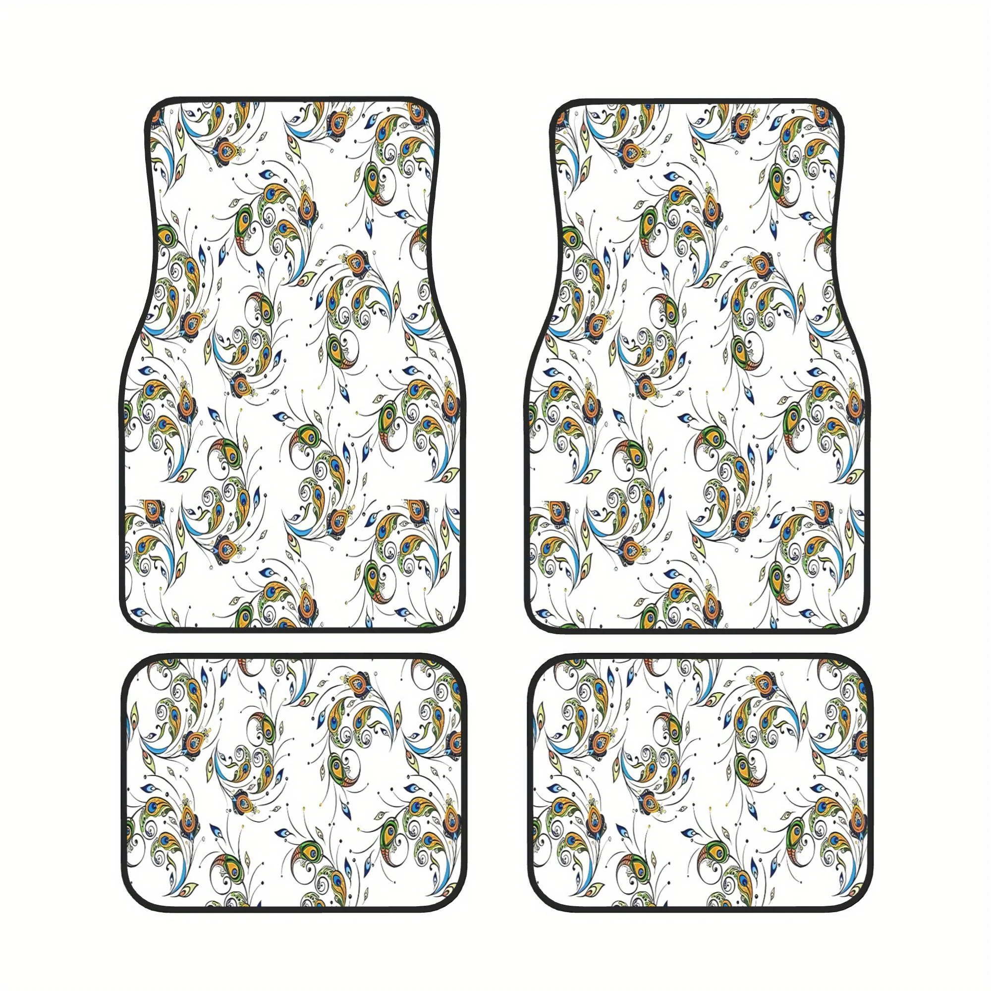 Colorful Peacock Feather Seamless Pattern Peacock Feather Pattern Peacock Four Part Floor Mat Set Designed For Daily Drivers Who