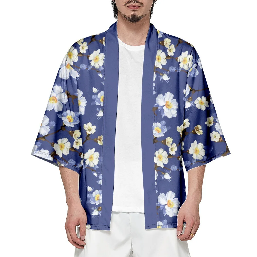 

Summer Samurai Kimono Men Cosplay Stylish Floral Print Haori Streetwear Kimono Japanese Fashion Yukata Cardigan Robe Hot Sale