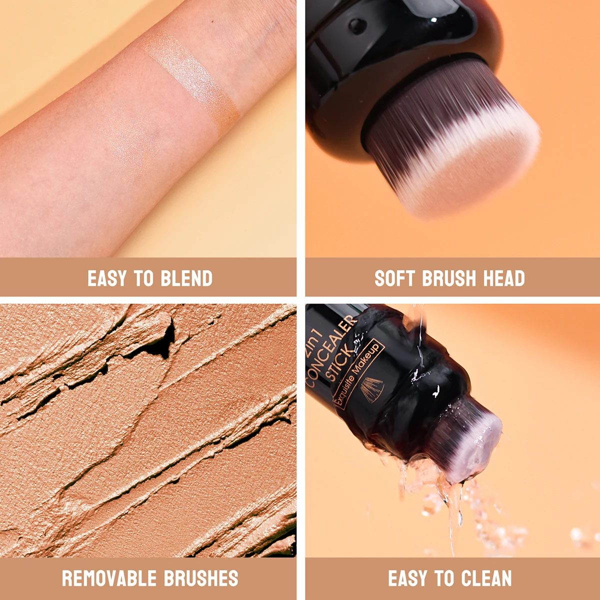 ダブルヘッドフェイスブロンザーコンタースティッククリームメイクアップライトダークシャドウ持続コンシーラーフェイシャルブライトニング輪郭形成ブラシ付き