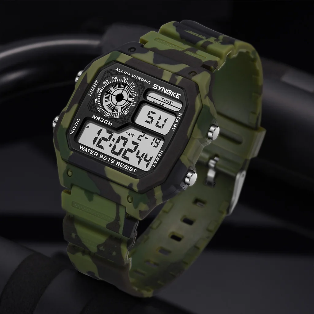 SYNOKE Outdoor Military Digital Watch For Men Fashion Retro Men Watch Sports Waterproof Men Watch Multifunctional Luminous