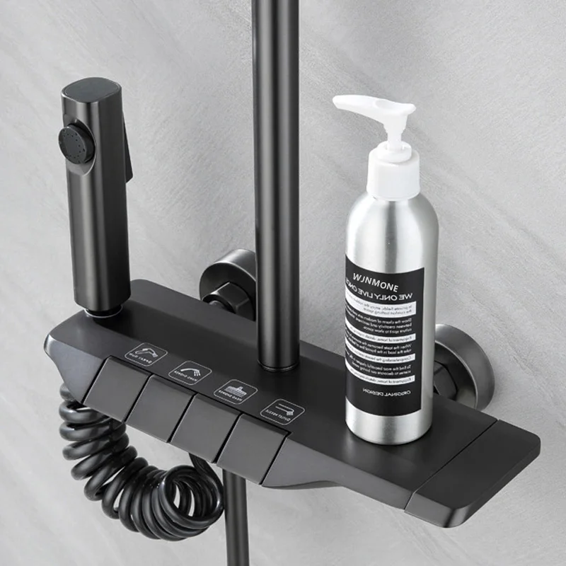 Black Bathroom Shower Set Piano Keys ABS Anti-rust Shower System Sets Wall Mounted Bathtub Hot and Cold Mixer Rain Shower Faucet