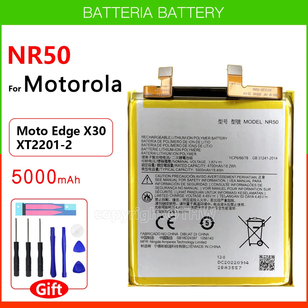 100% Original Genuine 5000mAh NR50 Battery For Moto Edge X30 X30 5G 2021 XT2201-2 Edge 30 Ultra Batteries + FREE Kit Tools