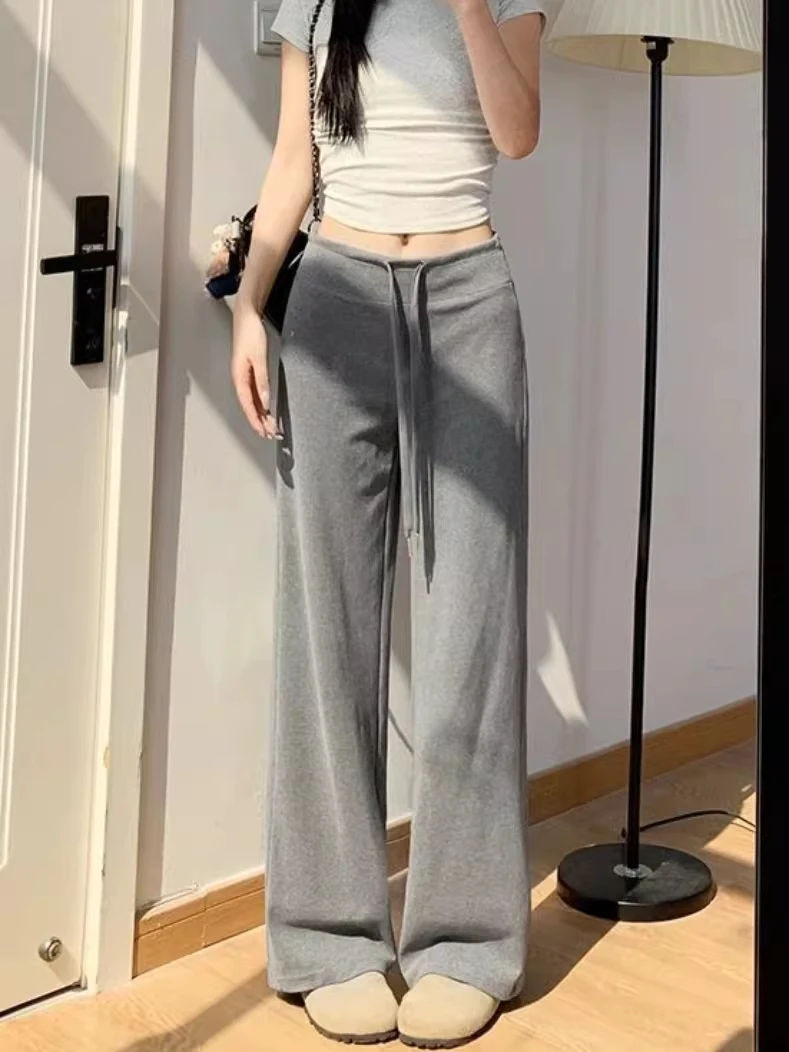 

Женские летние тонкие спортивные брюки прямого кроя с высокой талией, драпированные, стройнящие, повседневные, широкие, свободного кроя, спортивные штаны