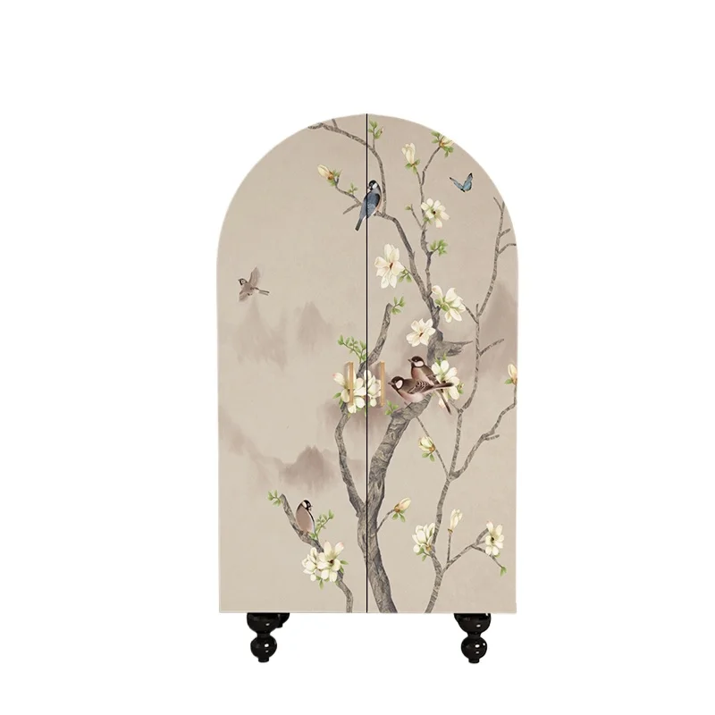 

medieval flower and bird solid wood wardrobe, household storage cabinet, living room bedroom storage decorative cabinet