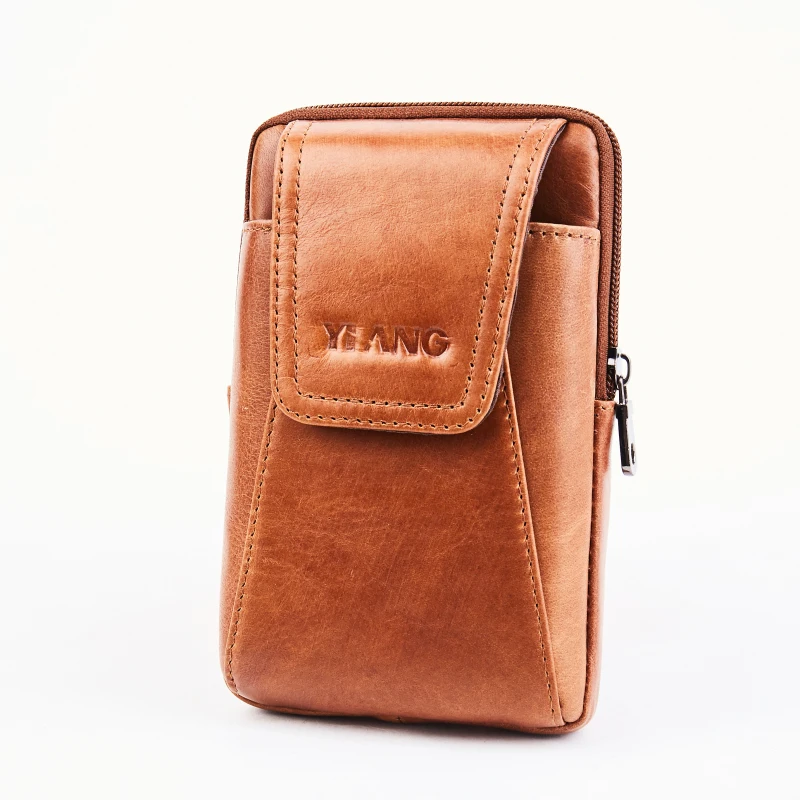 Men Genuine Leather Real Cowhide Cell Mobile Phone Case Cover Purse Cigarette Money Hip Belt Fanny Bag Waist Pack Father Gift