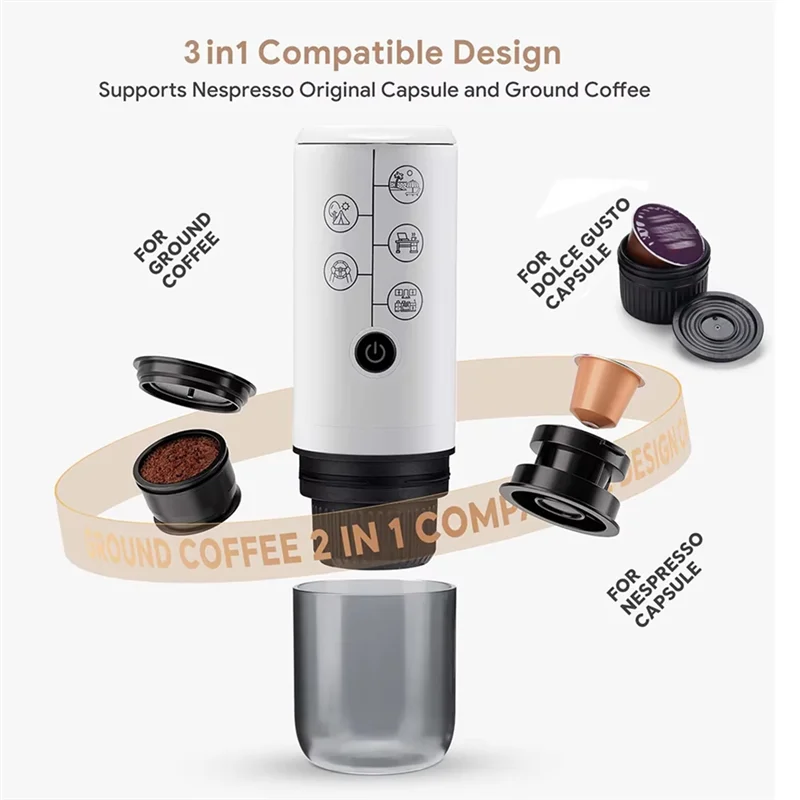 

VEHO-Travel Portable Espresso Coffee Machine For Car &Home Camping Coffee Maker 3In1 Capsule Powder For Nespresso/Dolce Gusto