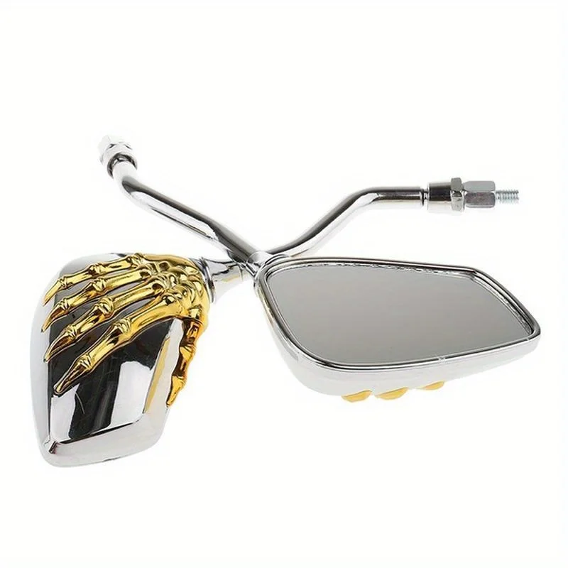 2Pcs (Left & Right) Universal Motorcycle Rear Mirror Chrome Motorbike Skeleton Skull Hand Claw Rearview Scooter Mirror