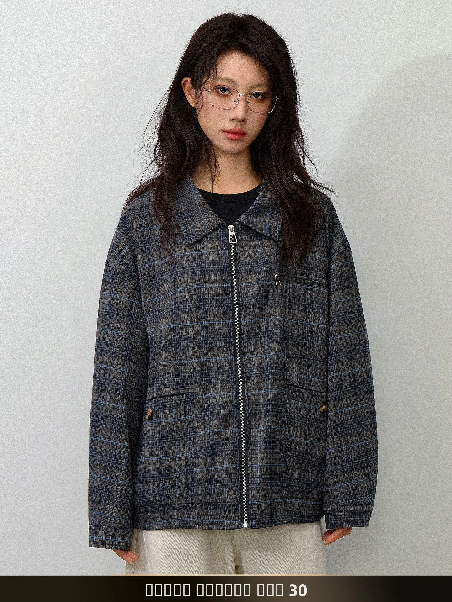 

American Retro Plaid ket Zipper Workwear Jaet Loose Casual Collar up Jaet Versatile Autumn New Sle Men's Casual Jaet