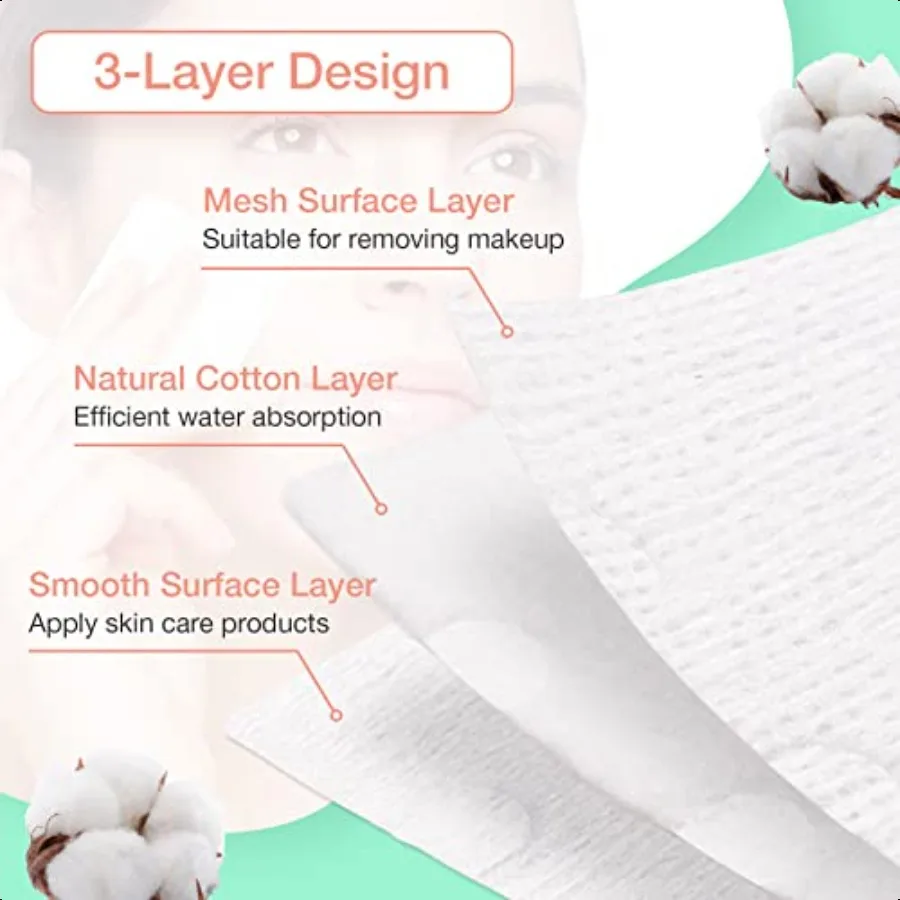 444PCS Square Cotton Pads for Face Ultra Soft LintFree Textured Facial Eye Makeup Remover Pads Face Pads Cleansing Cotton Squar