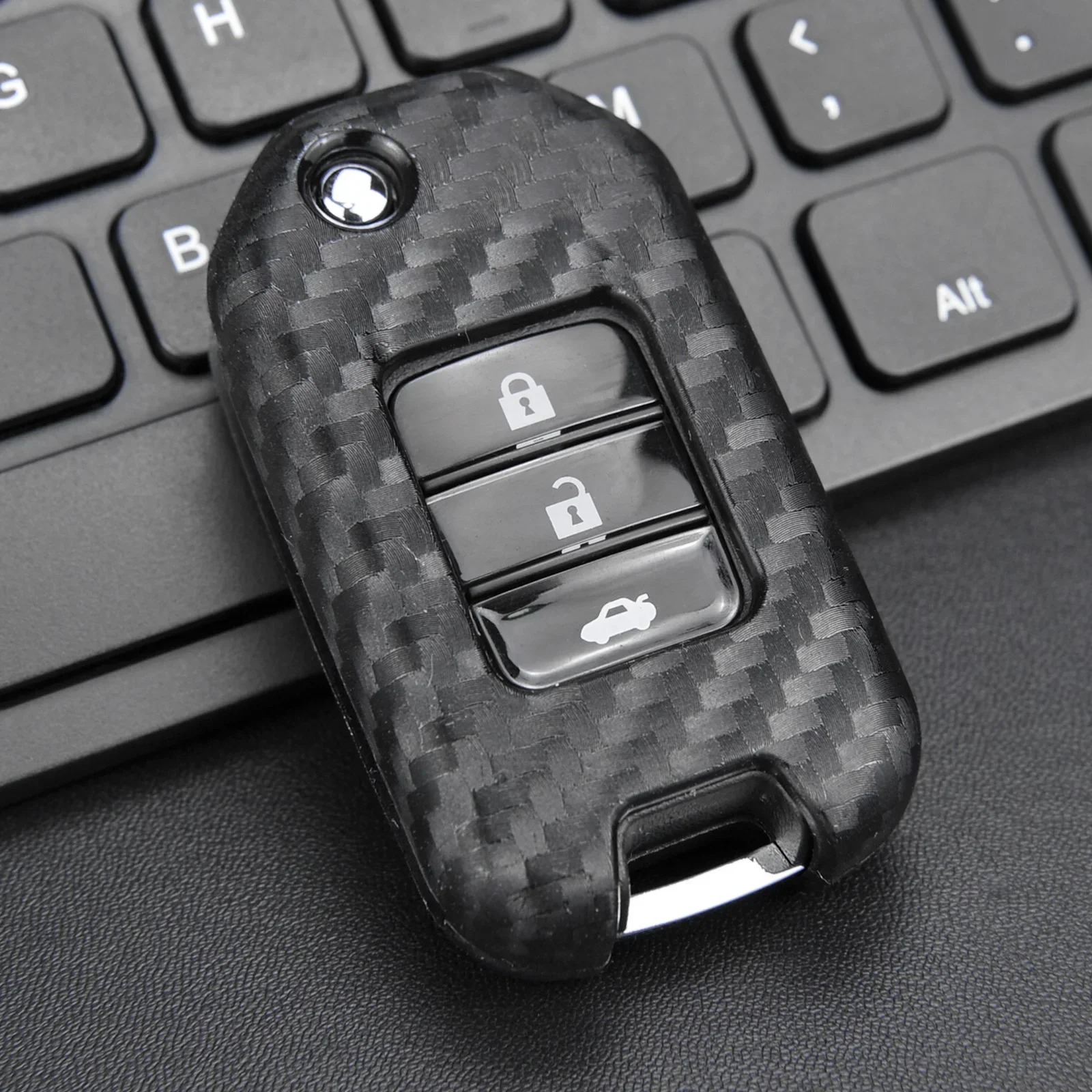 

Silicone Carbon Fiber Car Flip Key Fob Ring Chain Case Cover For Honda Accord Civic Odyssey CRV