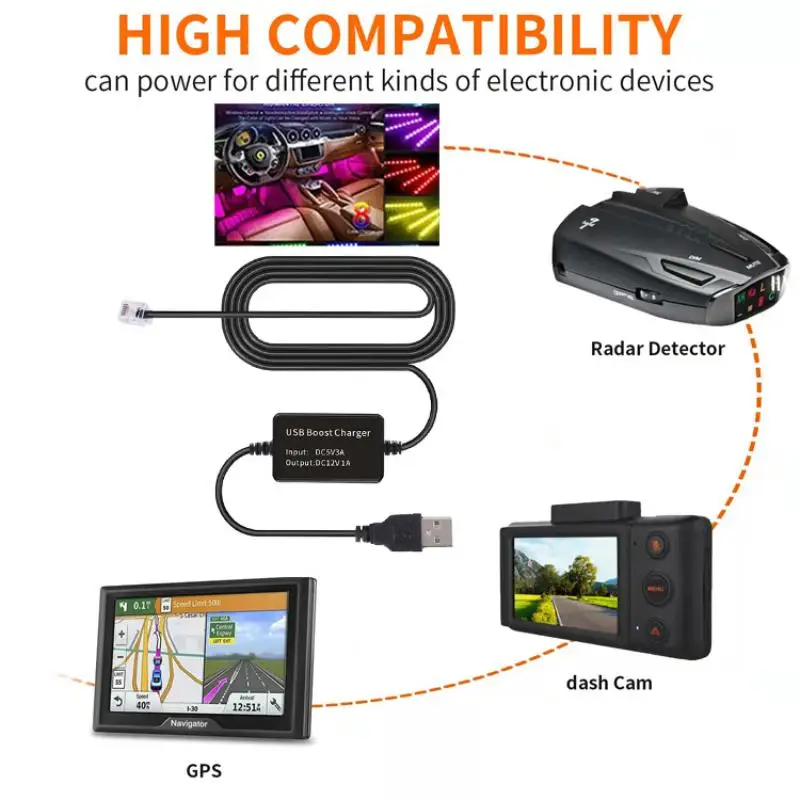 USB To RJ11 Converter Cable with DC55X21 Compatible with Radar Detectors Ensures Quick Car Charging Solution