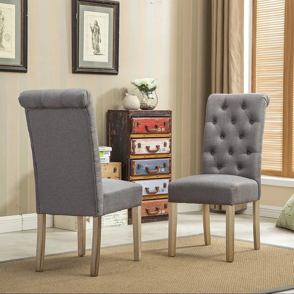 Habit Grey Solid Wood Tufted Parsons Dining Chair (Set Of 2), Gray