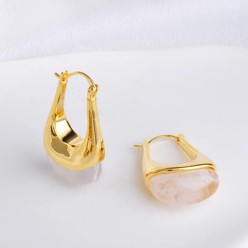 Vintage Amber Color U-shaped Metal Hoop Earrings for Women Personality Commuter Jewelry Accessories e450
