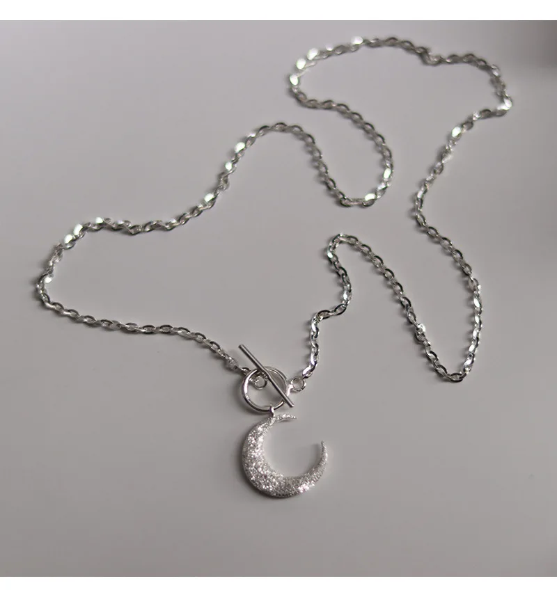 Luxury 925 Sterling Silver Sweet Frosted Moon Round Stick Pendant Girls Love Gift For Women Necklaces Jewelry DB1346