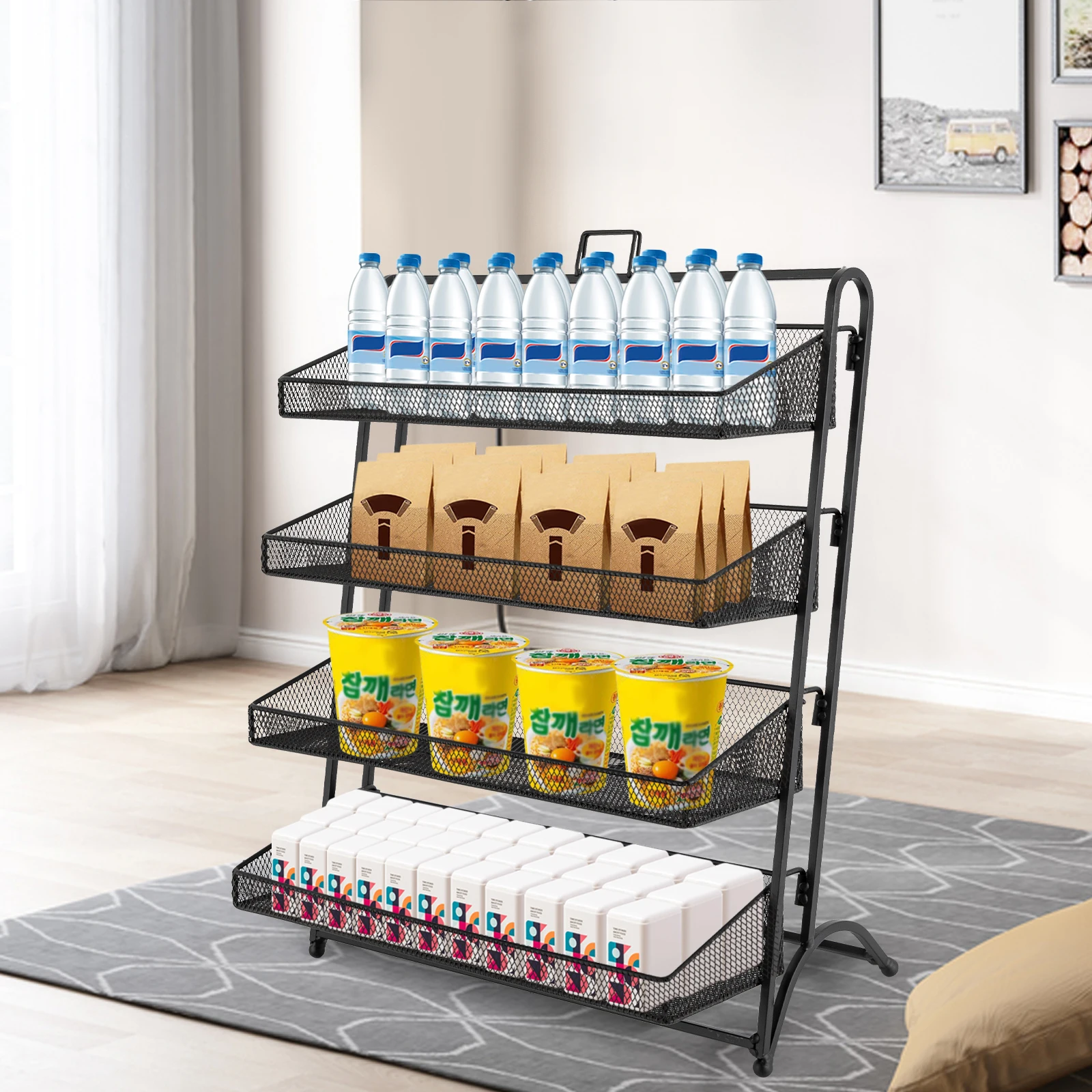 4 Tiers Retail Candy Display Rack Rectangular Counter Groceries Snack Shelf Supermarket Store Cosmetic Stores Display Rack Black