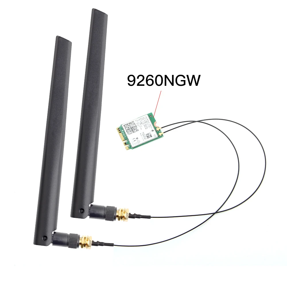 Wireless For Intel AC 9260 9260NGW 802.11ac NGFF WiFi Bluetooth 5.0 Card + 6dbi IPEX MHF4 U.fl To RP-SMA External Antenna Set