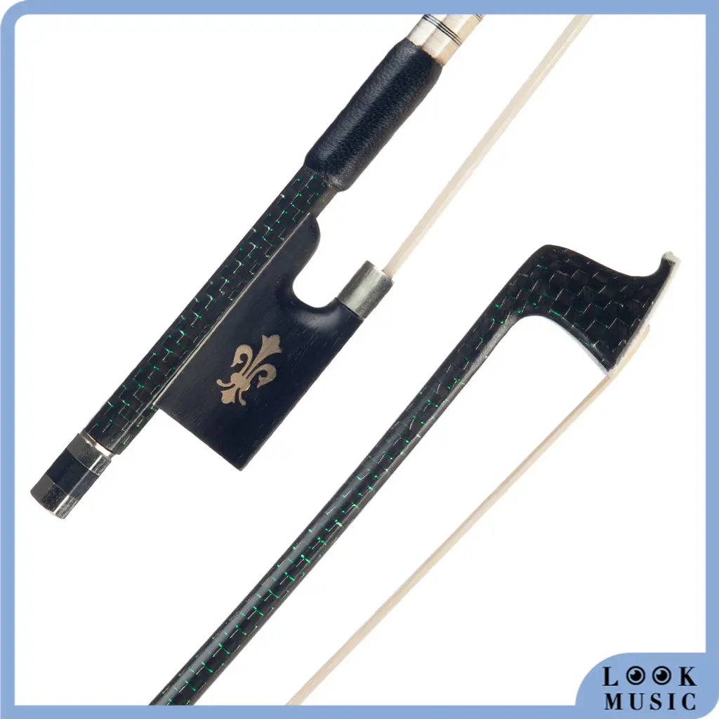 LOOK Master 4/4 Carbon Fiber Violin Bow Green Silk Braided Carbon Fiber Stick Cupronickel Mounted Ebony Frog Durable Use