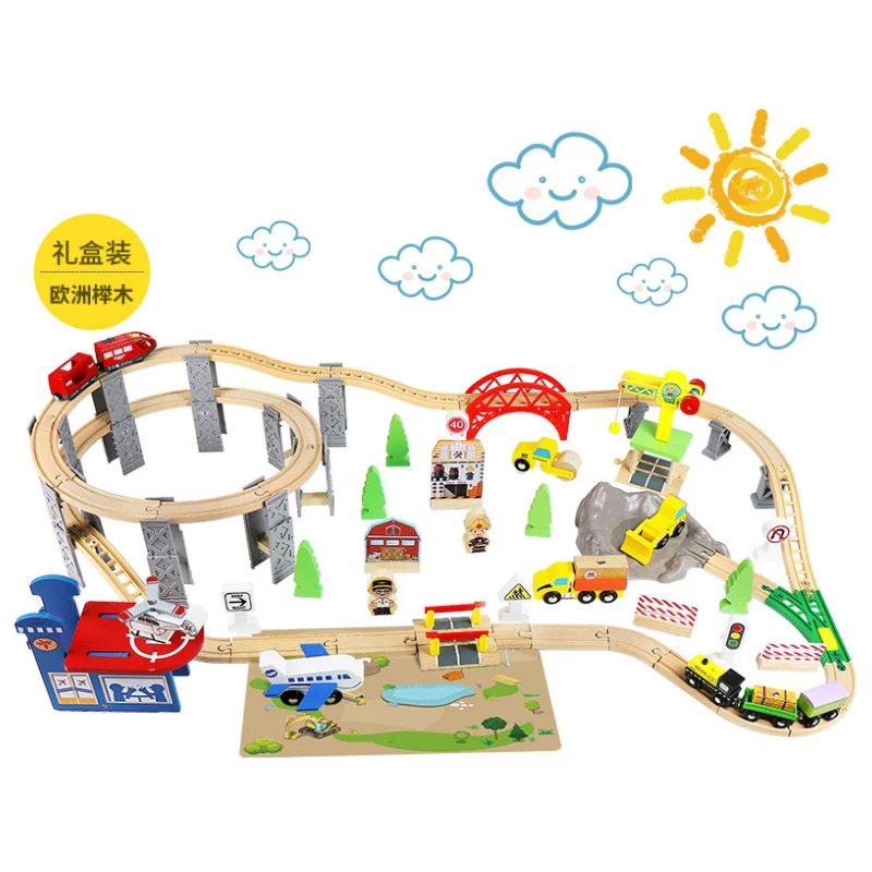 Wooden Train Track Spiral Viaduct Ring Set Railway Electric Magnetic Train Toy Suitable For All Brands Wooden Track Toy Boy G21