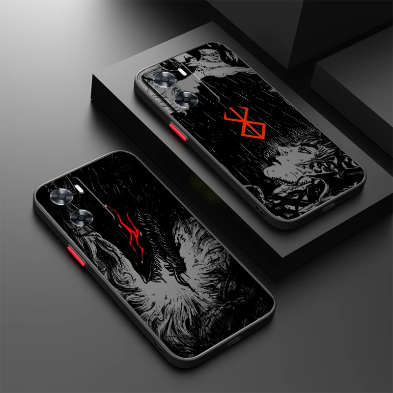 Hot Blood Anime Berserk Guts Frosted Translucent For OPPO X5 X3 A54S A5 A94 A16 A53S A57 A74 A72 A96 A98 A78 5G TPU Phone Case