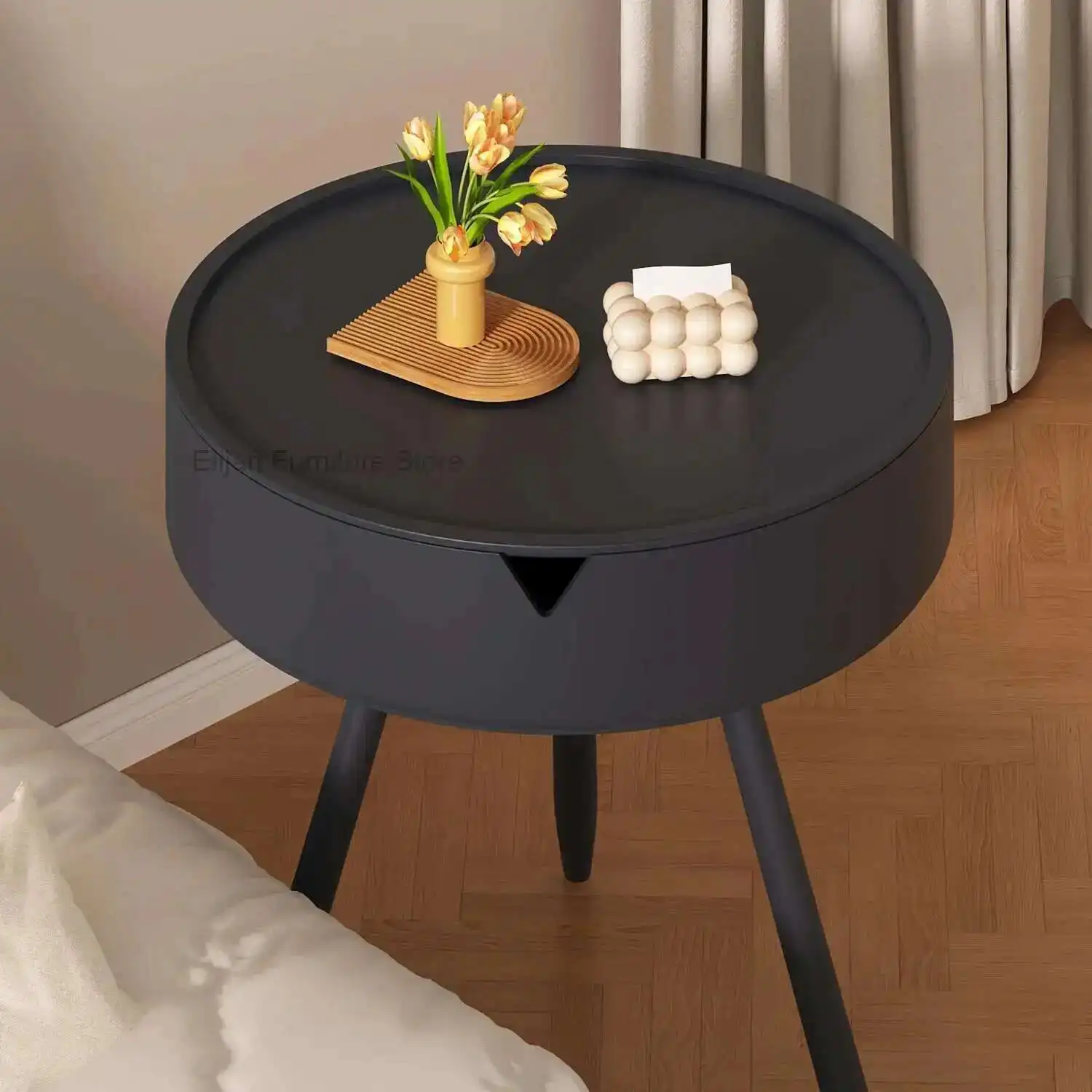 

Bedside Table Home Bedroom Modern And Simple Wrought Iron Circular Creative Mini Shelf Small Edge Table