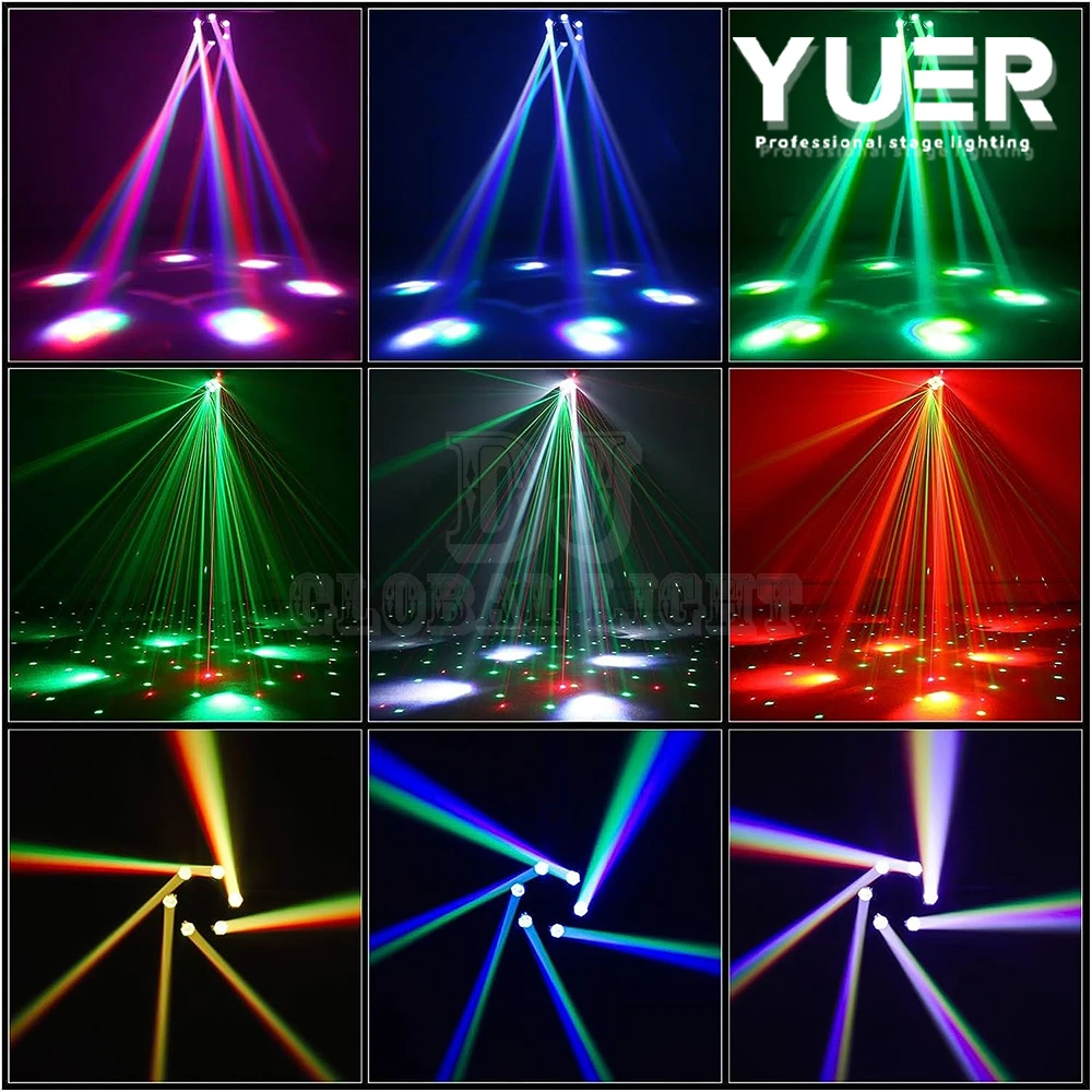 Yuer 6 ojos de abeja láser estroboscópico cabeza móvil efecto luz 10W LED RGBW cuentas DMX512 control automático para DJ Disco Club fiesta luz de escenario