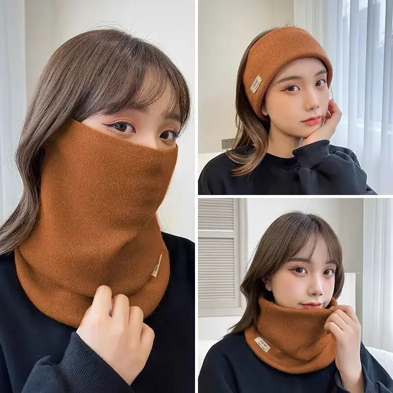 3 in 1 Winter Warm Neck Scarf Knitted Neck Gaiter Anti-cold Ear Hanging Mask for Women Outdoor Riding Ski Hiking Warm Scarf