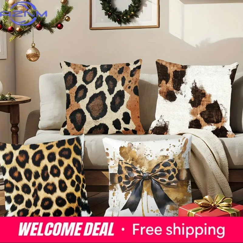 Leopard print bow decorative pillowcase pillowcase ultra-soft polyester material living room sofa back car pillowcase decoration