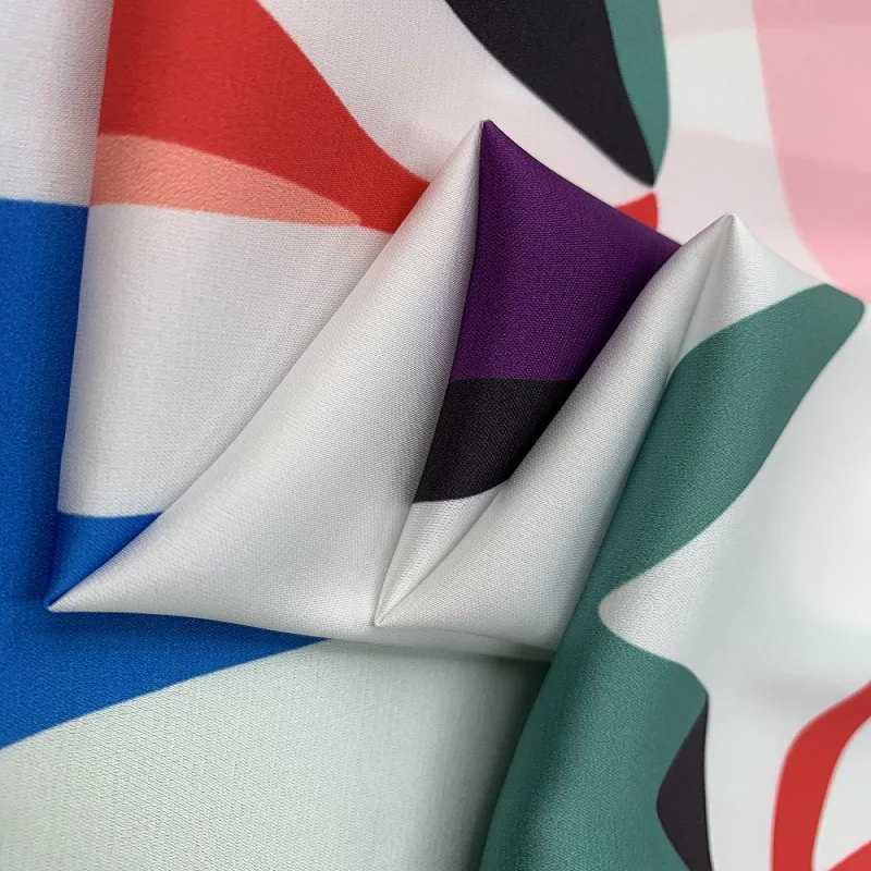 2022 High Quality Stretch Satin Color Block Polyester Printed Clothing Fabric Dress Shirt Bandana Sewing Design DIY Material