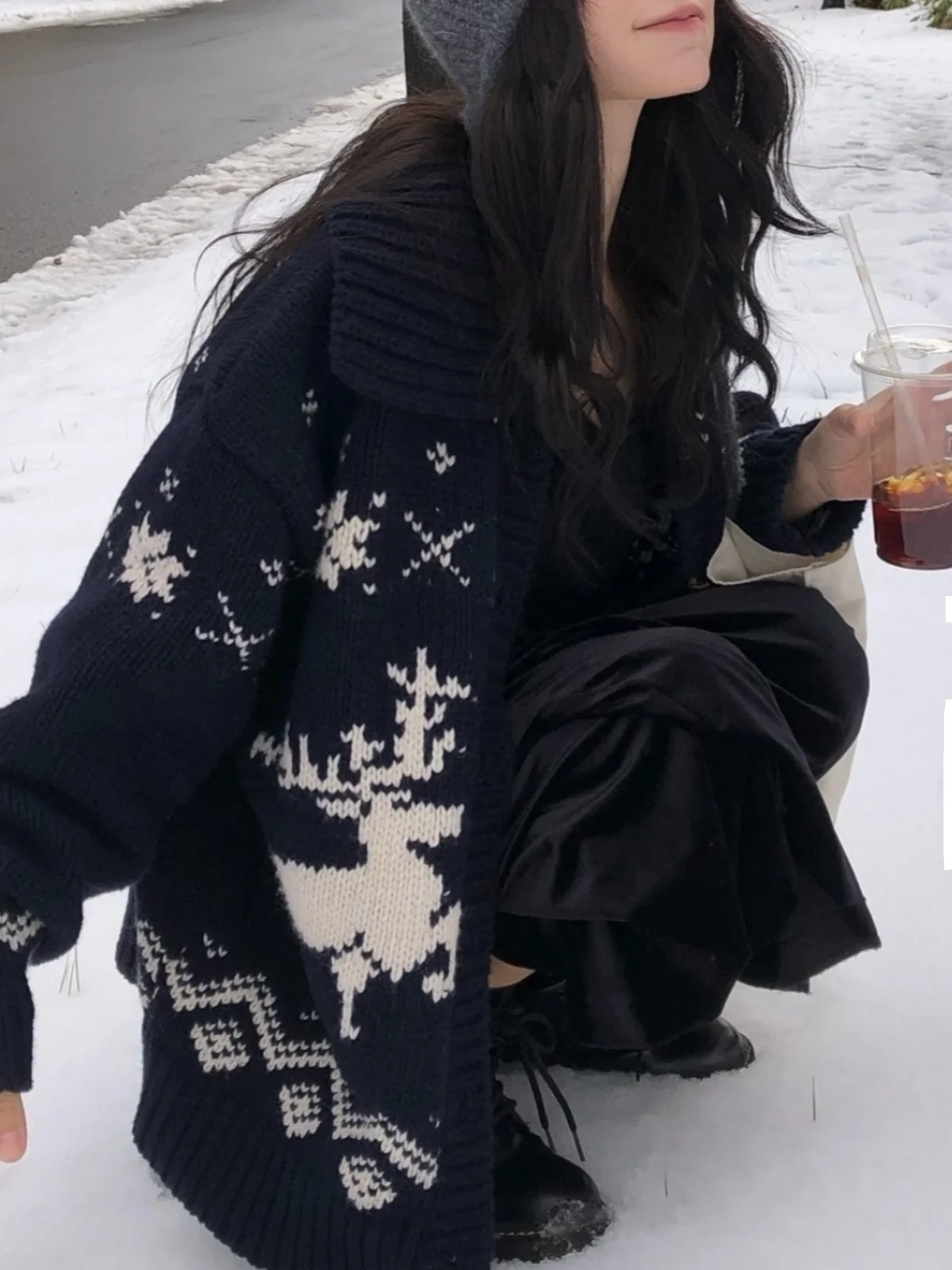 

Retro Knitted Open Cardigan Winter Faion Mid-Length Thiened Warm Sweater Women's Sle Trendy Outerwear for Men And Women