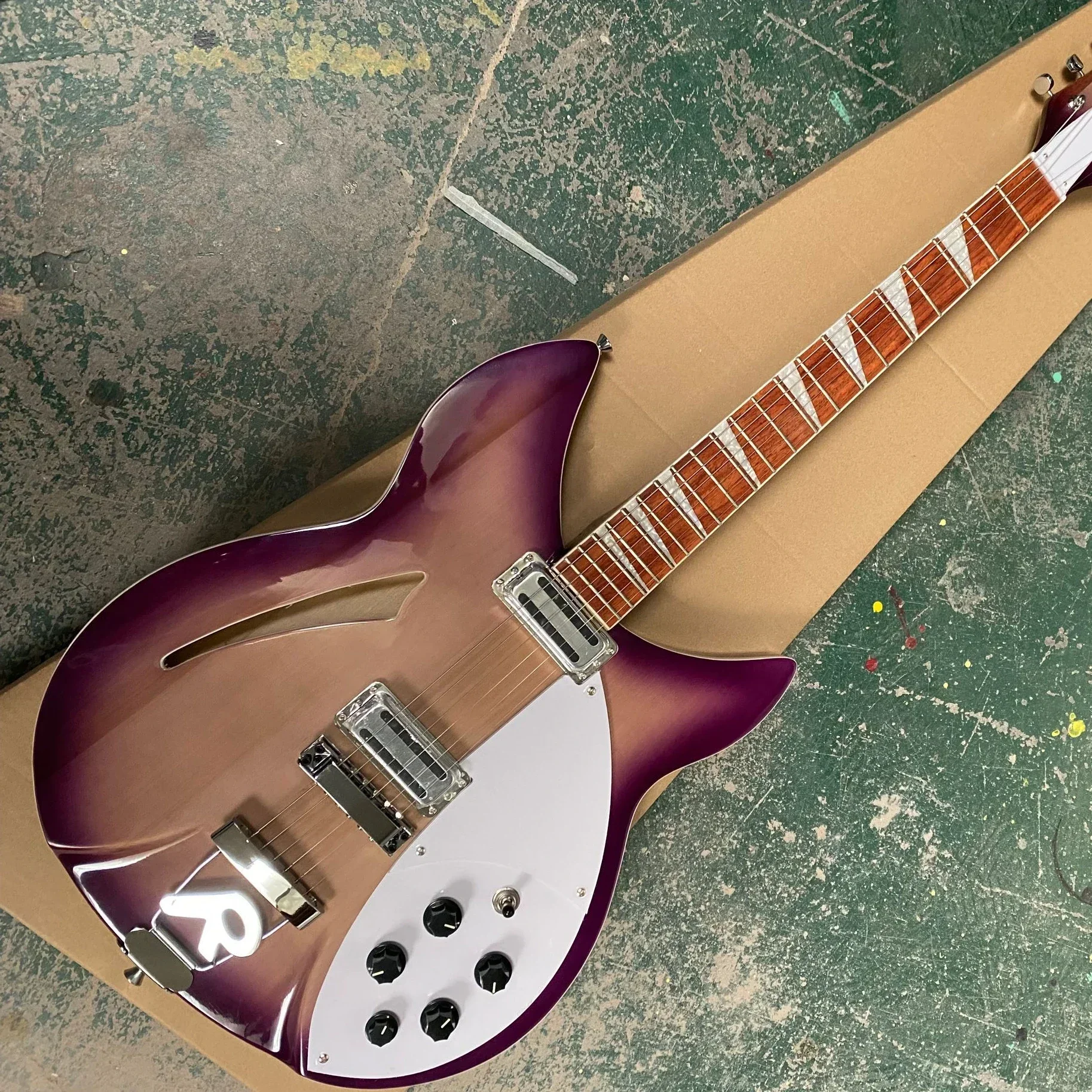 Custom Shop 330 360 6 Strings Purple Burst Semi Hollow Body Electric Guitar Gloss Varnish Rosewood Fingerboard,3 Toaster Pickups