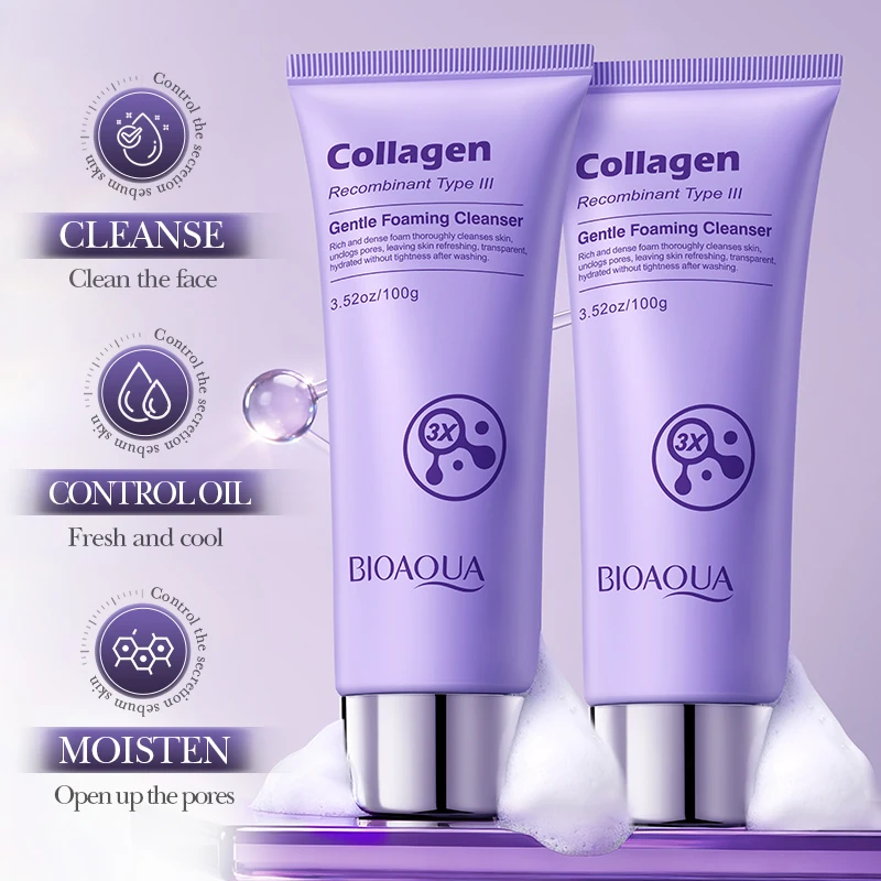 BIOAQUA Collagen Facial Cleanser Moisturizing Anti Wrinkles Anit-Aging Whitening Face Wash Foam Cleanser Facial Skin Care