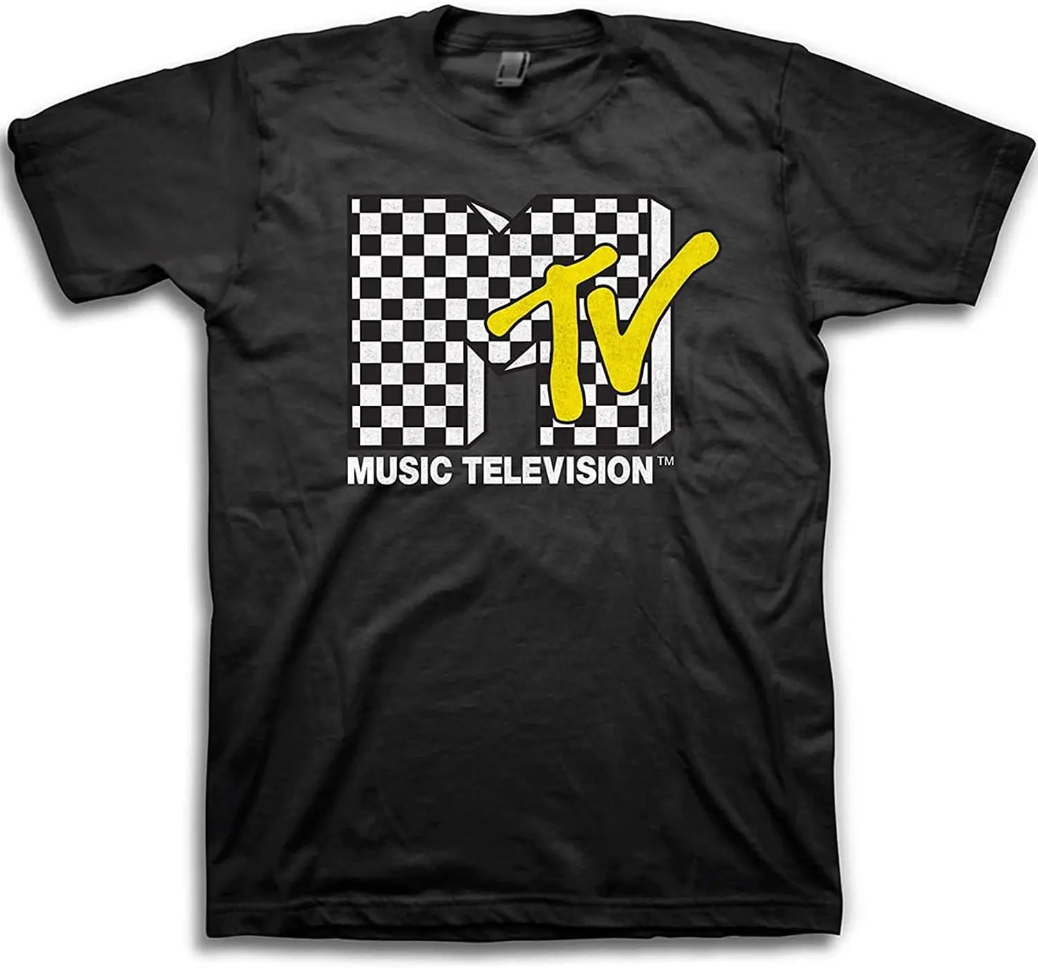 

MTV Mens Shirt with Checkerboard - #TBT Mens 1980's 1990'S Clothing - I Want My Music Television T-Shirt