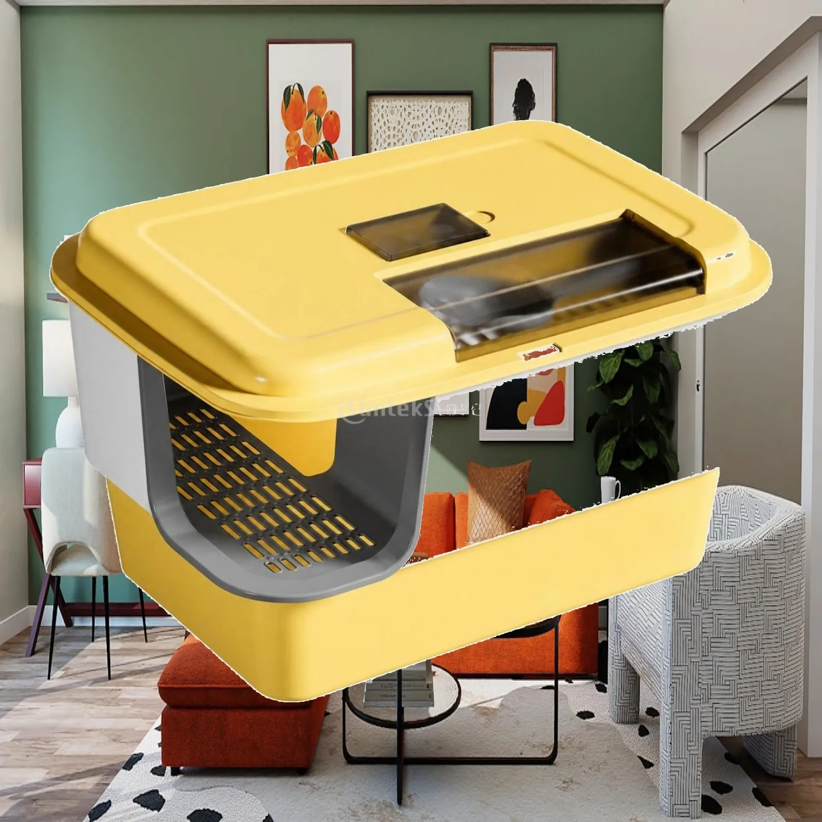 Enclosed Cat Litter Tray Large Metal Cage with Toilet for Indoor Cats Odor Control Litter Box