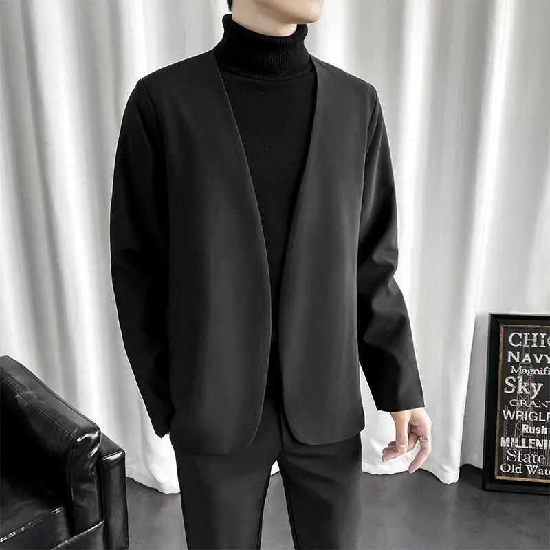 3-G14  Casual Korean style Asian trendy men's tops long sleeve collarless suit jacket persoy casual collarless light mature suit