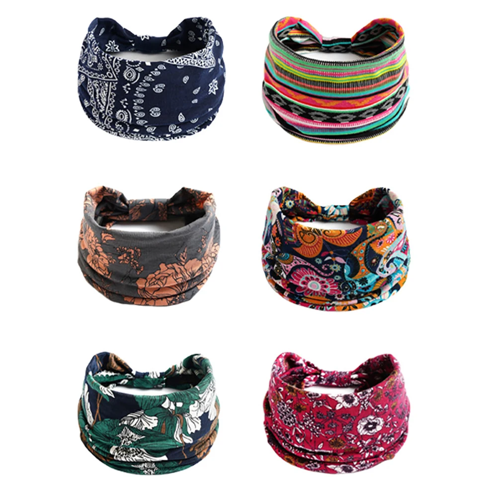 European and American retro Colorful Cashew Hair Band Paisley Pattern Wide Version Headband Sports Yoga Elastic Headwear Women