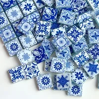 100/200 Grams of Glass Mosaic Material, 2.3*2.3 Blue and White Porcelain Mosaic Tiles, Suitable for Handmade Artwork, Home Tabletops, Wall and Step Inlays, Garden Outdoor Photography Auxiliary Materials 6