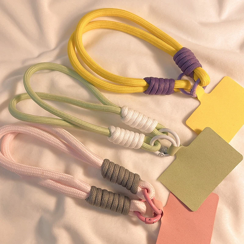 حبل الهاتف المحمول Chic INS Style، مضفر ولون خالص، سوار معصم مضاد للخسارة مع فاصل ساحر