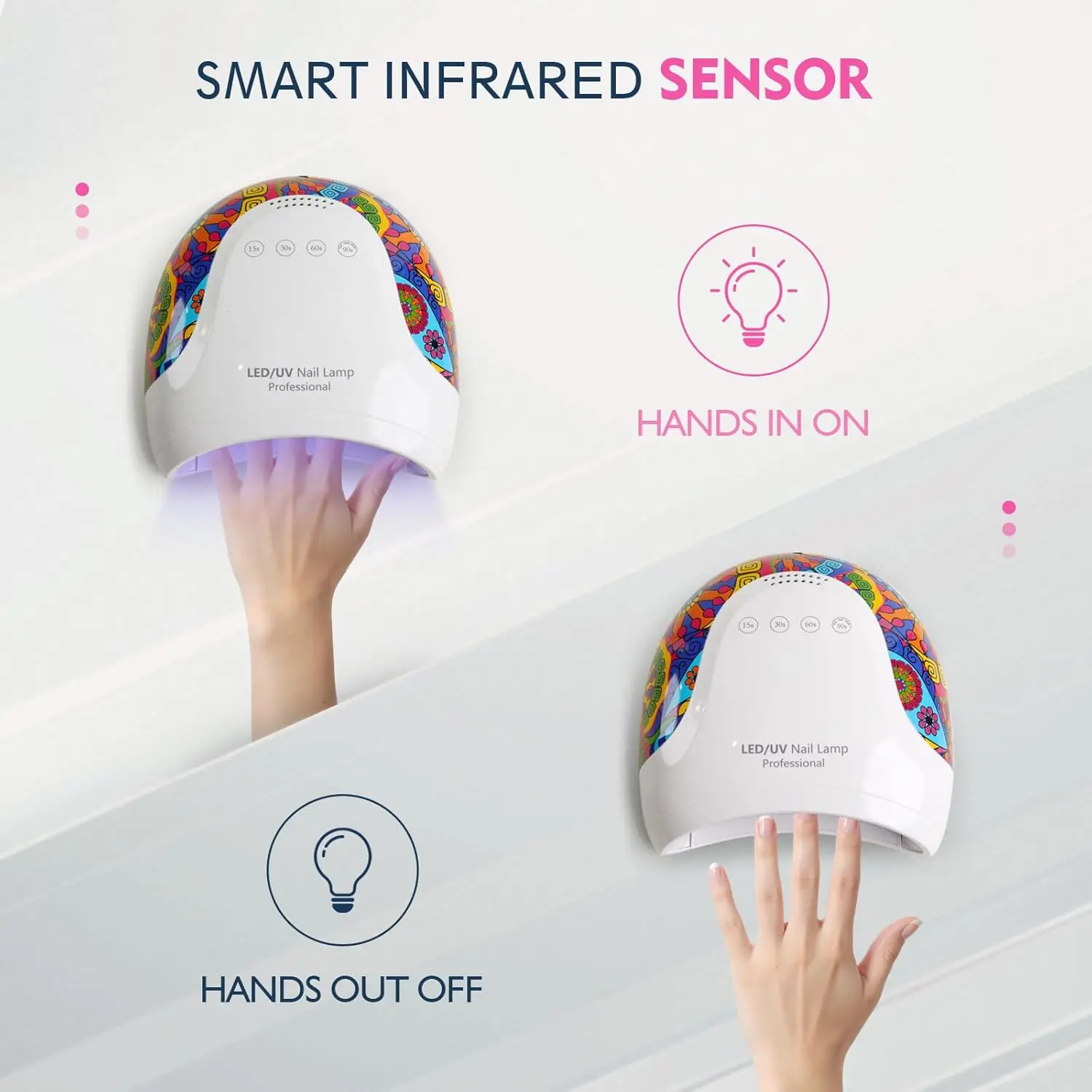 Lampada per unghie UV LED, essiccatore per smalto gel da 48 W con 4 impostazioni timer e display LCD