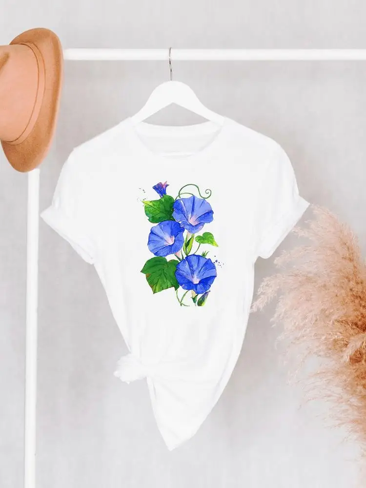 

Flower Printing Cute Print T Shirt Fashion O-neck Short Sleeve Summer Clothes Women Clothing Graphic T-shirt Tee Top