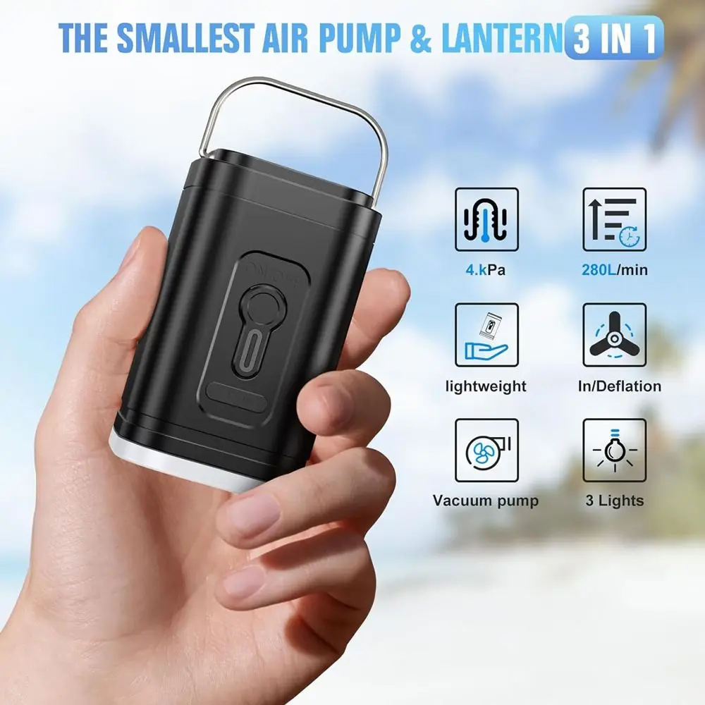 3 in 1 Mini Electric Air Pump USB Charging with LED Light Quick Inflate/Deflate Pump Quick-Fill Durable Wireless Air Compressor