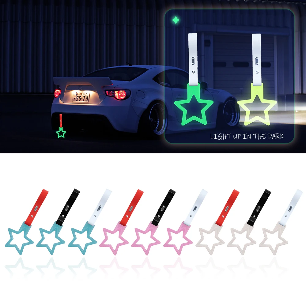 TSURIKAWA JDM Star Shape Glow In The Dark Flash Ring Subway Train Bus Handle Strap Charm Drift PVC Strap Car Styling