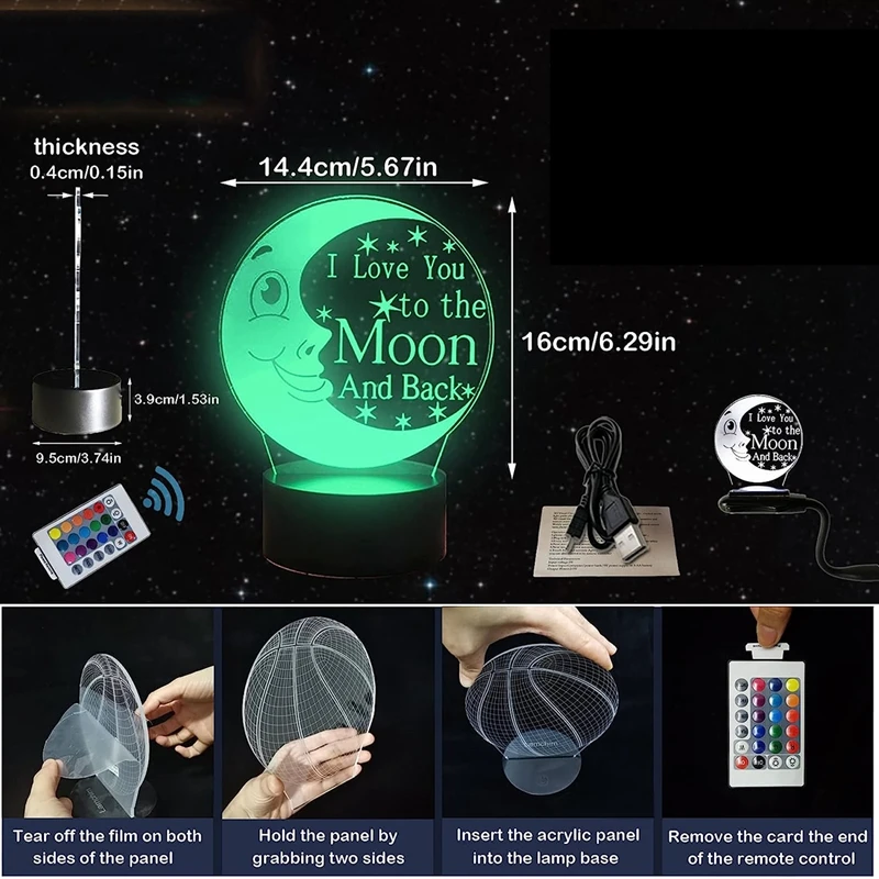 3D Mond visuelle Acryl lampe für Kinderzimmer Tisch dekoration führte Liebe dich Mond Farbe Nachtlicht Geschenk zum Geburtstag