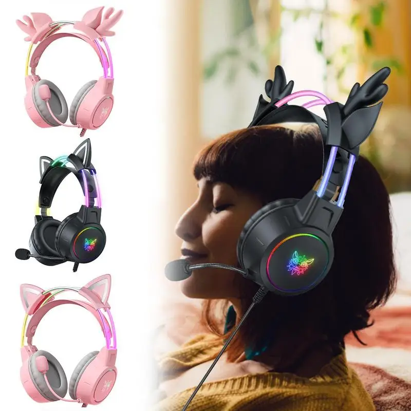 Game X15 Headset Cute E-sports Noise Canceling Computer Game Headphones Glow Light Stereo Bass Gamer Girl Gifts