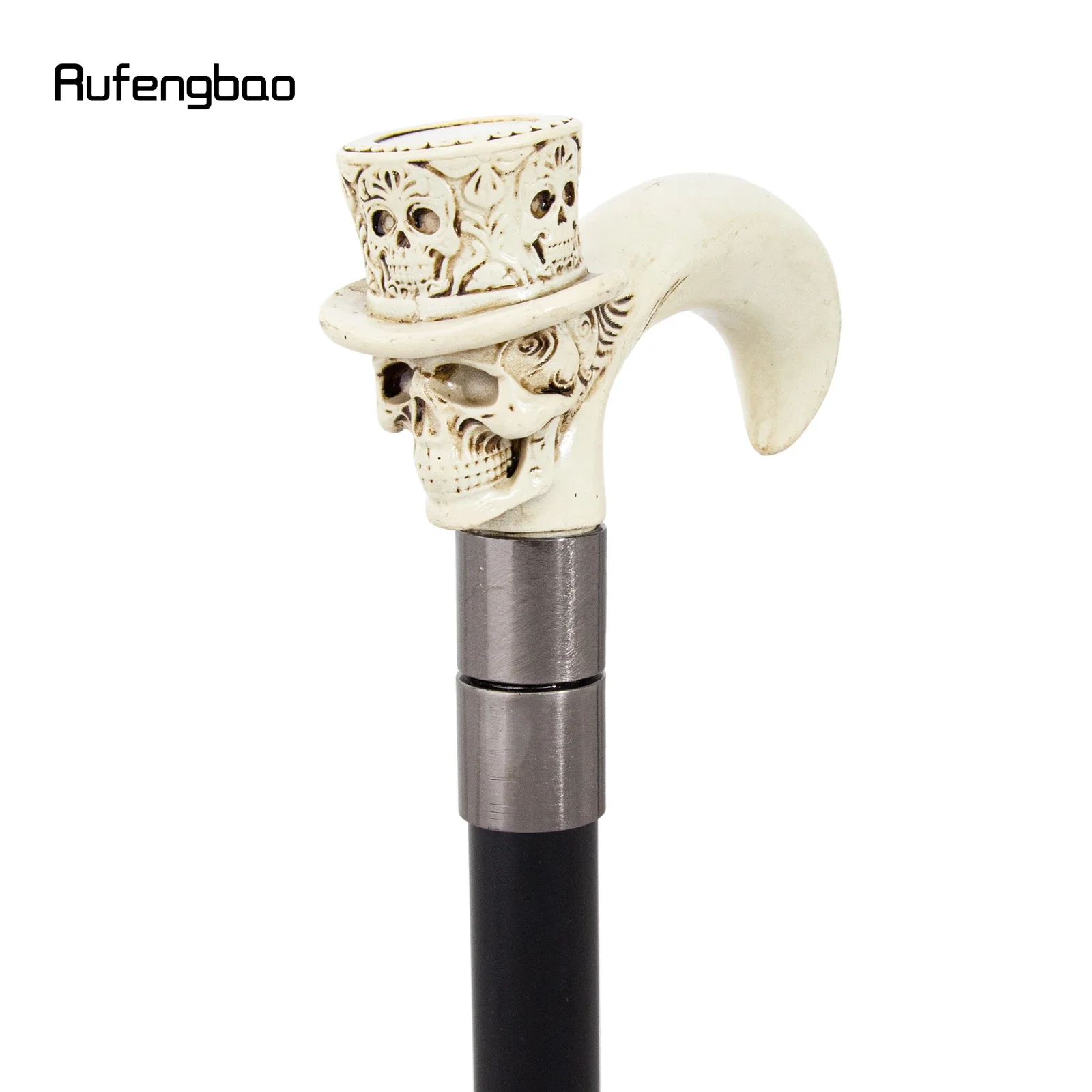 White Hat Skull Head Long Handle Walking Cane Fashion Cane Decorative Cane Halloween for Cosplay Parties Walking Stick 93cm