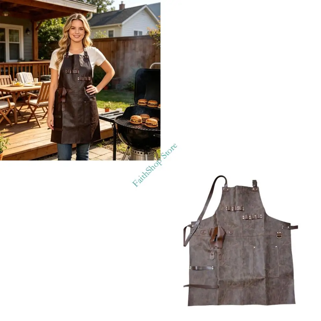

Elegant PU Leather Apron For Cooks Bartenders And Makers Featuring Front Compartment