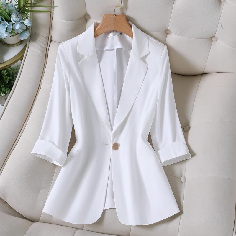 Pink Casual Sle Seven-Quarter Sve Slim Fit Women's Suit Jaet Versatile Spring Summer New Arrival Commute Sle Polyest...