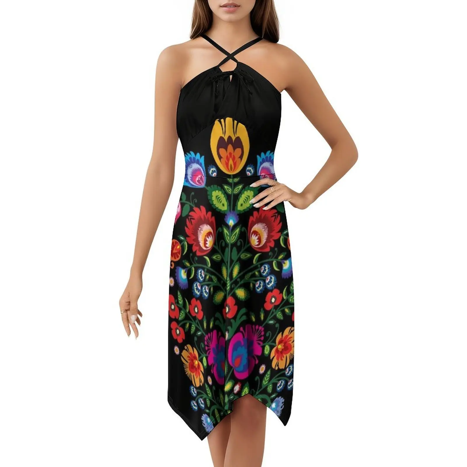 آخر.... فستان قصير بتصميم شعبي مع زهور على طراز Preppy للنساء على شكل حرف A فضفاض مناسب فستان يوم كاجوال شعبي بولندي #5