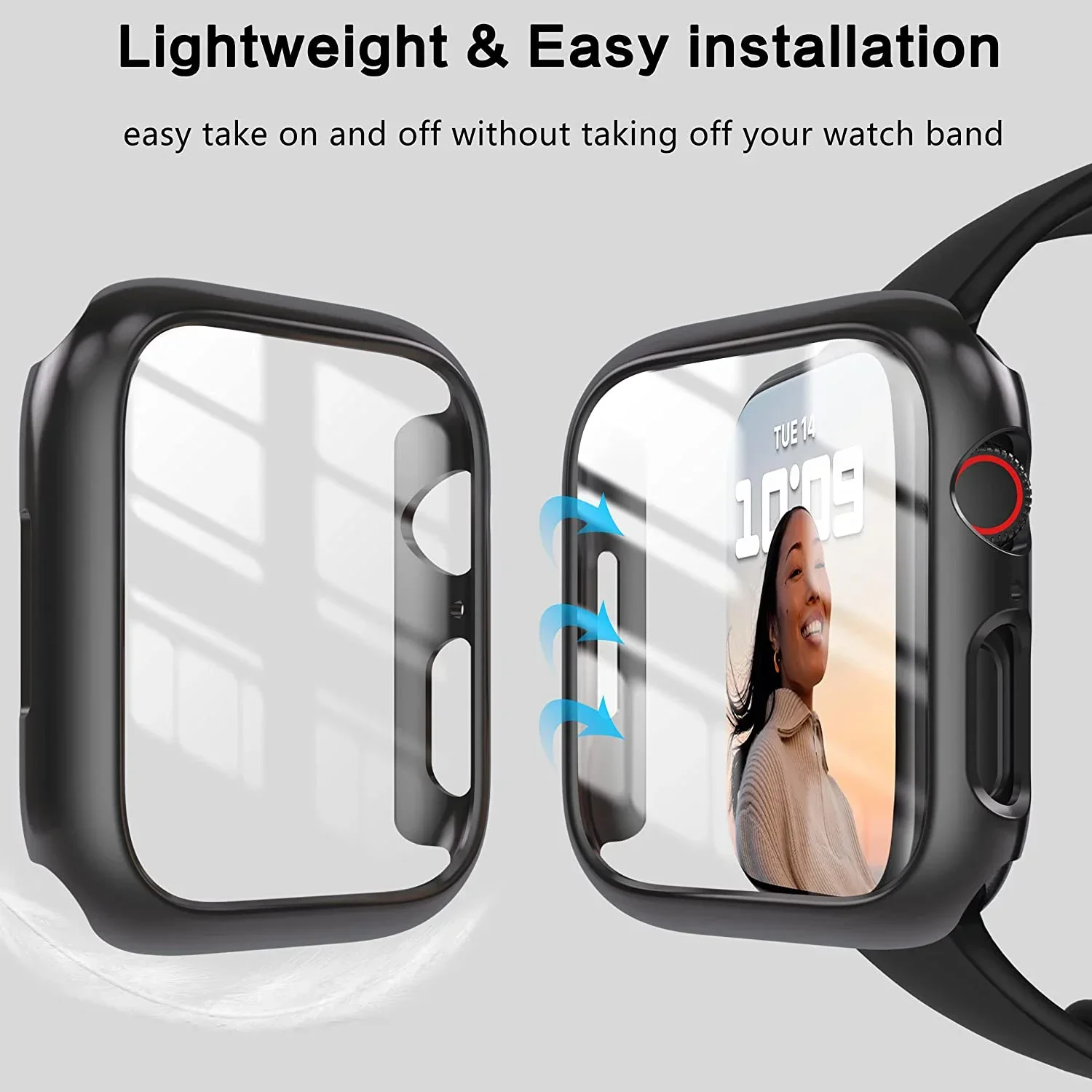 Case For Apple Watch 9 8 7 45mm 41mm Tempered Glass+Cover PC Bumper For Iwatch Series 7 6 5 SE 44MM/40/42 Screen Protector Case